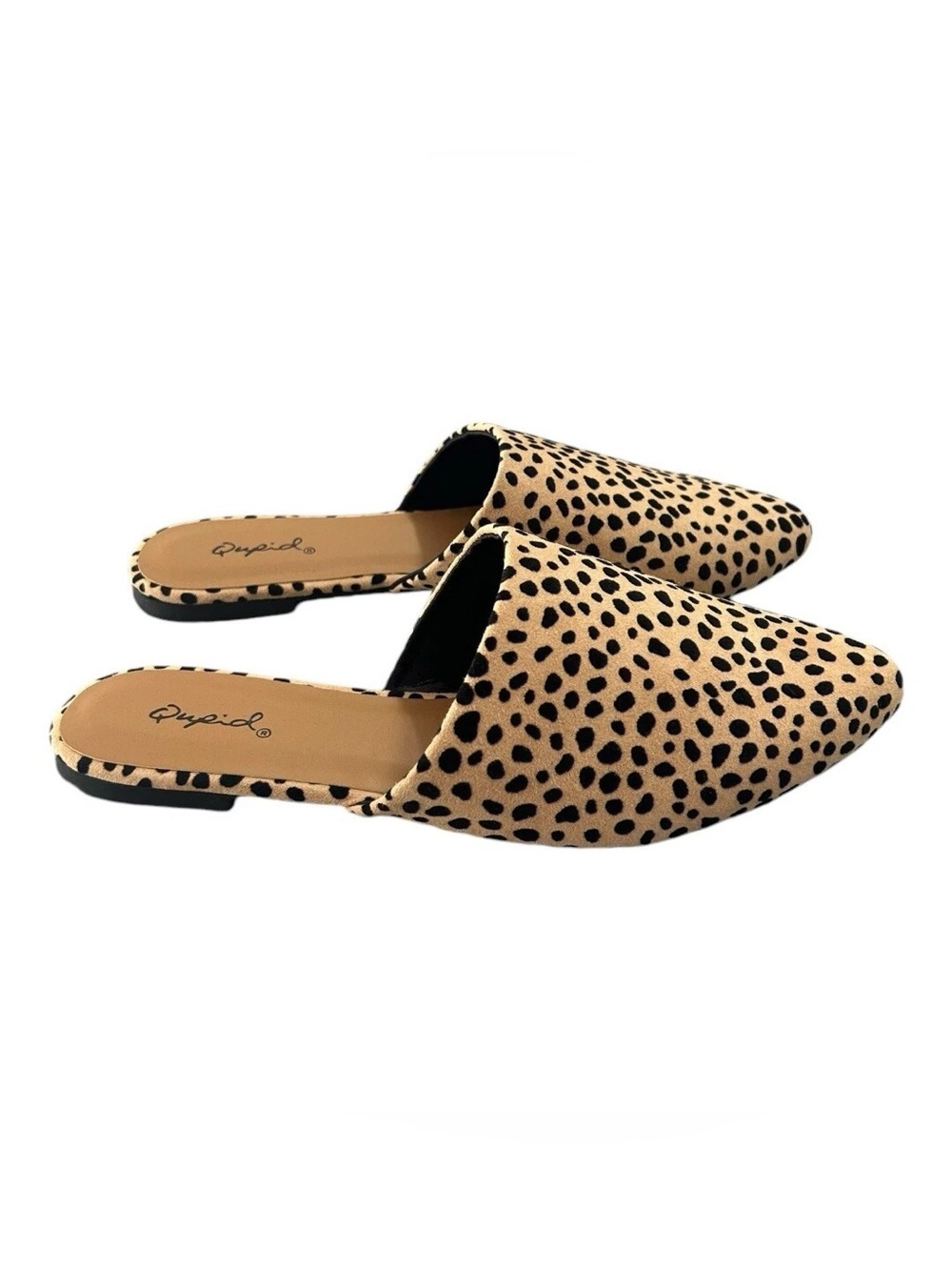Qupid Women's Leopard Print Vegan Suede Mules - Size 8